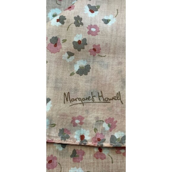 Vintage Margaret Howell Scarf Pink White Green Floral Print Rolled Edges Flowers - Picture 2 of 7